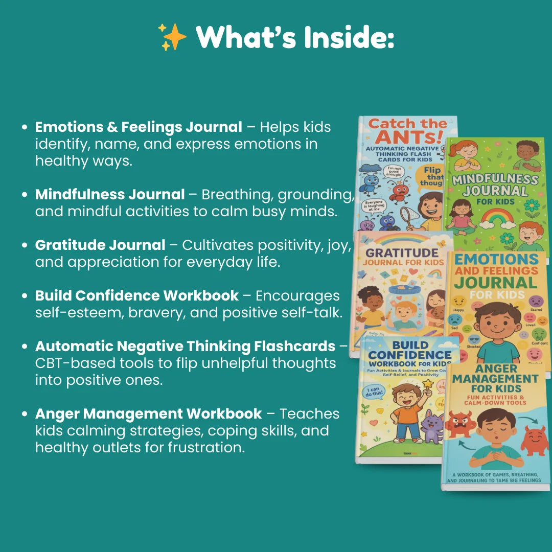 6-in-1 Kids Mental Health Bundle – Workbooks & Journals | Emotions, Mindfulness, Gratitude & Confidence