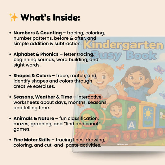 Kindergarten Busy Book - 180+ Fun Learning Activities for Kids | Perfect for Homeschool & Classroom
