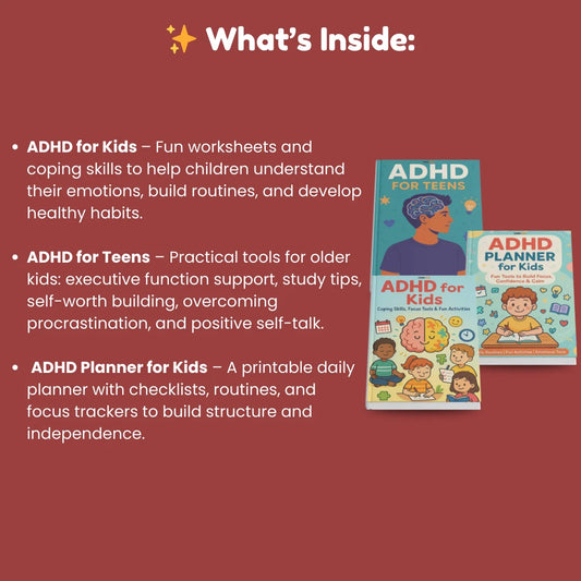 ADHD Bundle for Kids & Teens - Worksheets, Planner & Coping Skills