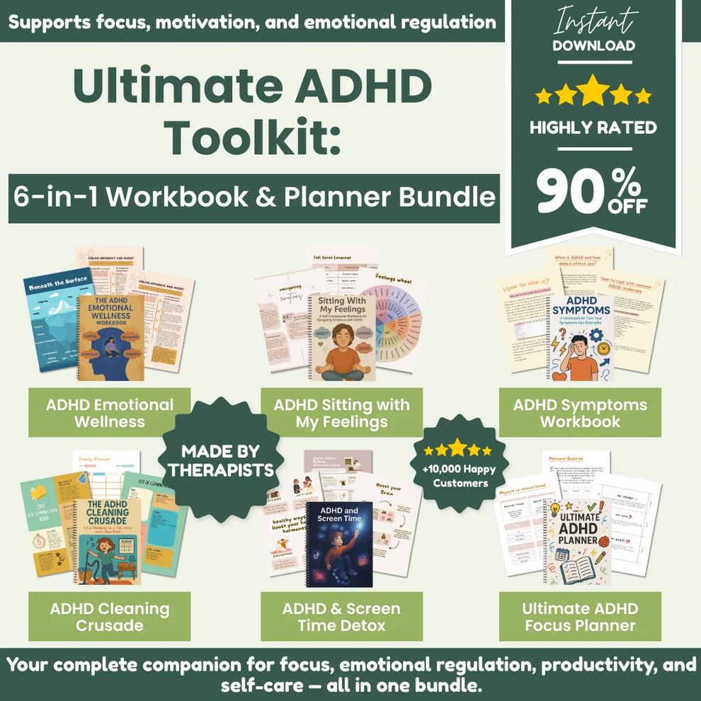 ADHD Workbook & Planner Bundle – 6 Powerful Tools in 1 – Thinkovia