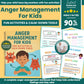 Cover of the “Anger Management for Kids” printable workbook showing colorful child-friendly pages and coping tools for emotional regulation.