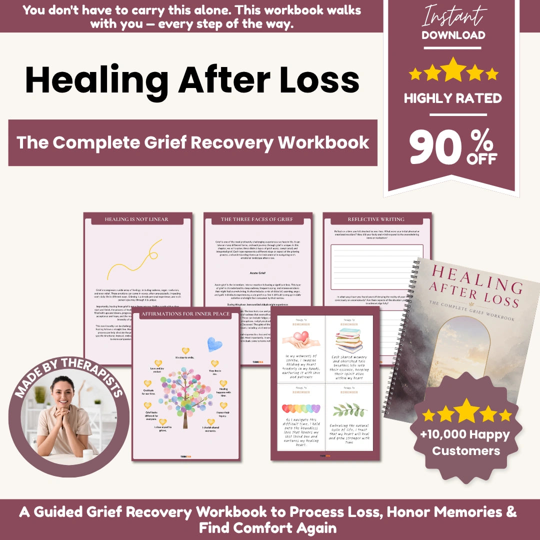 Healing After Loss grief recovery workbook printable PDF for processing loss, honoring memories, and finding comfort