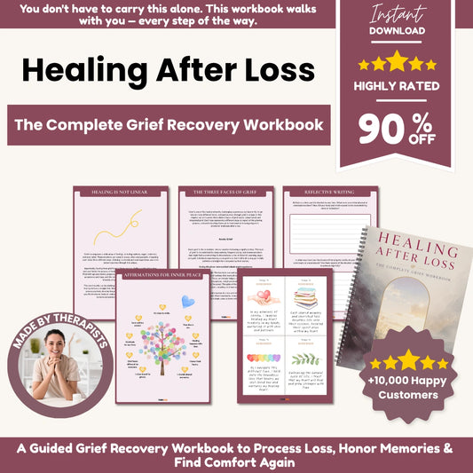 Healing After Loss grief recovery workbook printable PDF for processing loss, honoring memories, and finding comfort
