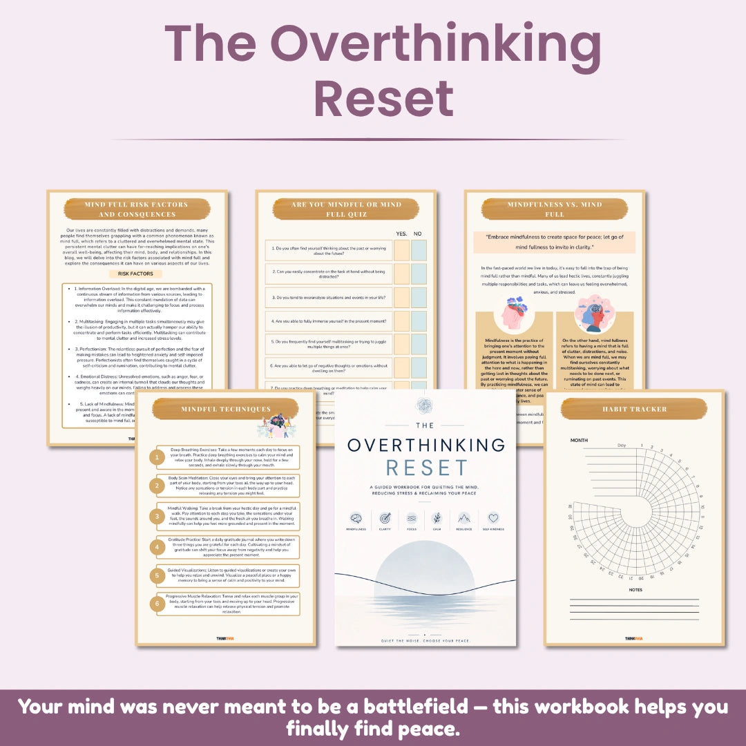 Self compassion and overthinking relief printable workbook