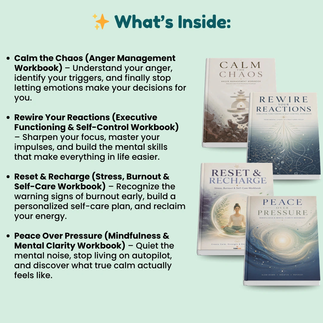 The Emotional Regulation Toolkit (4-in-1 Bundle) | Stress Relief, Mindfulness, Burnout & Self-Control Workbooks