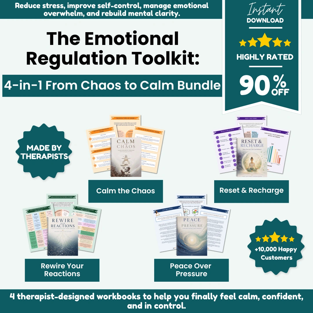 The Emotional Regulation Toolkit (4-in-1 Bundle) | Stress Relief, Mindfulness, Burnout & Self-Control Workbooks