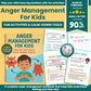 Cover of the “Anger Management for Kids” printable workbook showing colorful child-friendly pages and coping tools for emotional regulation.